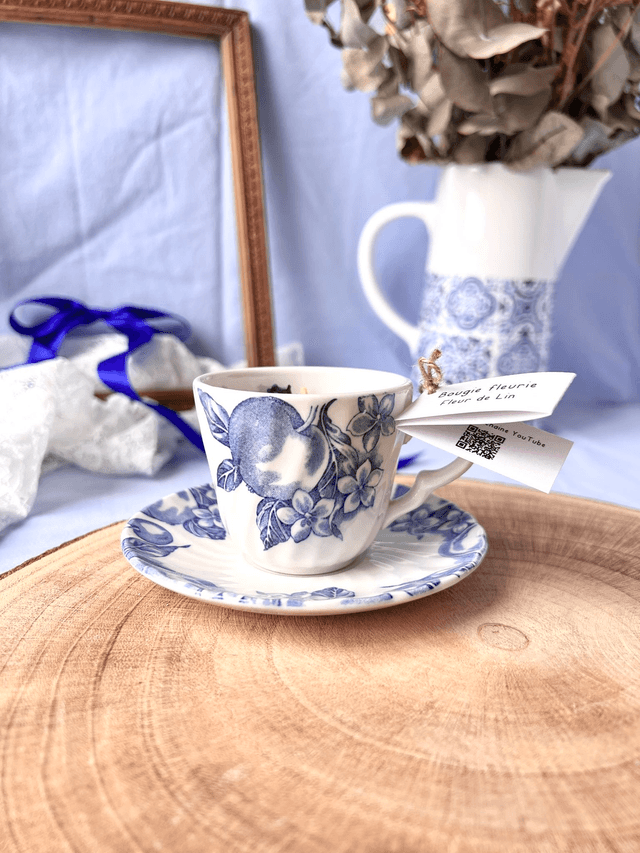 💙 Bougie Fleur de Lin - tasse à café "fruits" en porcelaine avec sous tasse