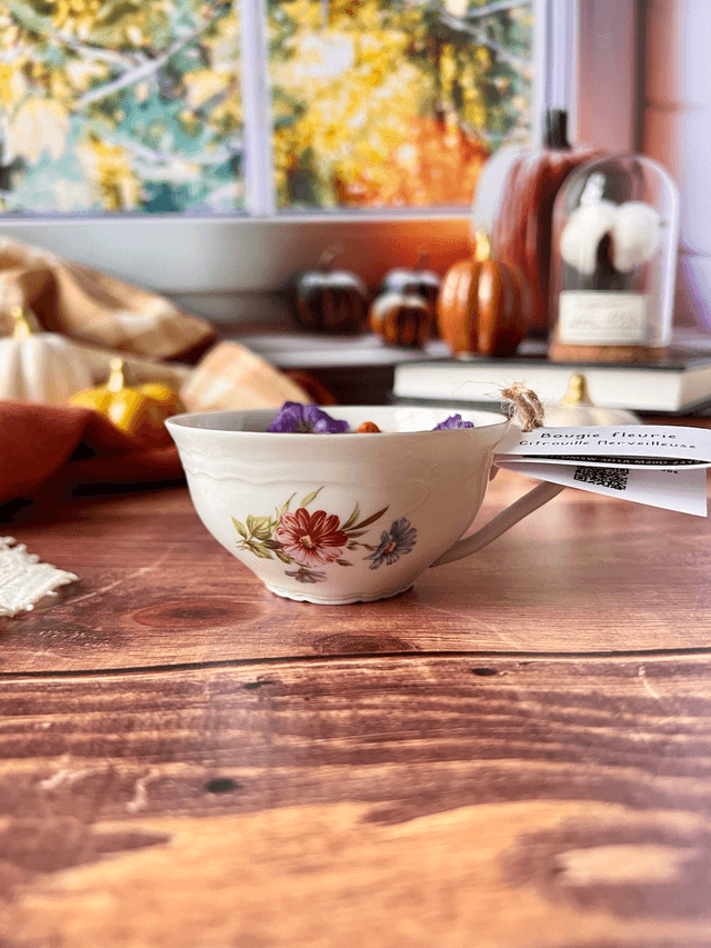 🍁 Bougie Citrouille merveilleuse - tasse à thé "chrysanthème"