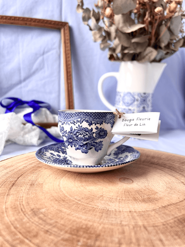 💙 Bougie Fleur de Lin - tasse à café "dentelle" en porcelaine avec sous tasse