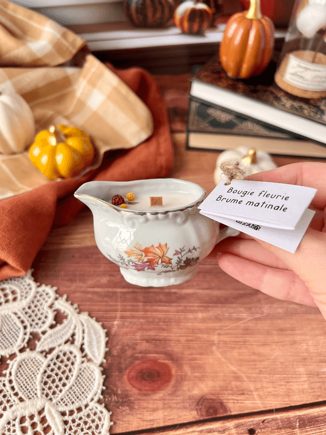 🍁 Bougie Brume matinale - mini pot à lait "feuilles d'automne"