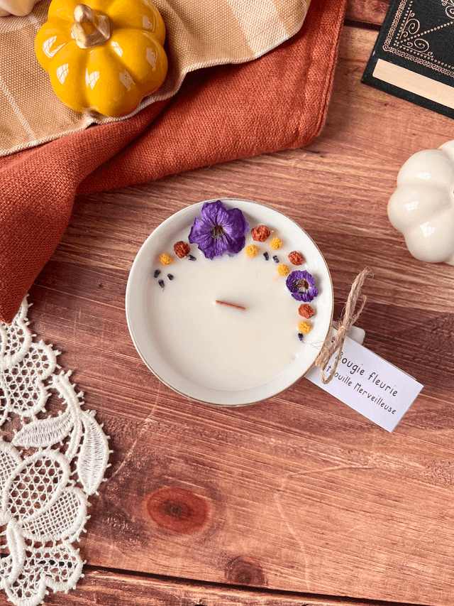 🍁 Bougie Citrouille merveilleuse - tasse à thé "chrysanthème"