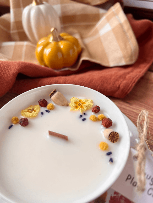 🍁 Bougie Plaid chaleureux - tasse à thé "roses d'automne" avec sous-tasse