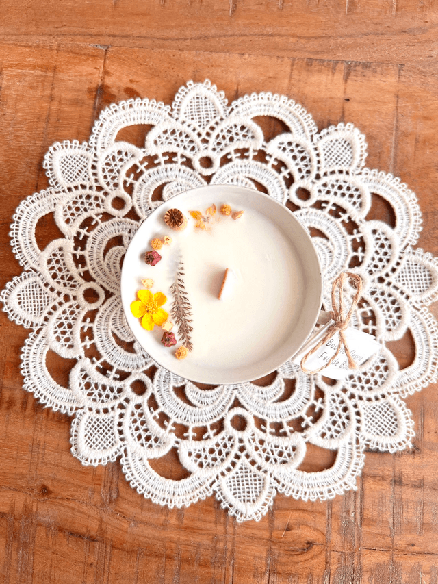 Bougie Feu de bois - tasse à thé "bouquets"