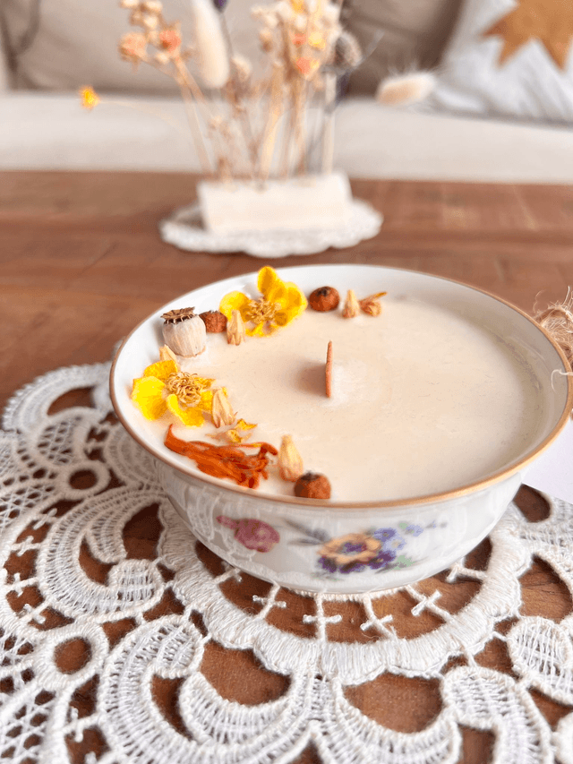 Bougie Café - tasse à thé "bouquet coloré"