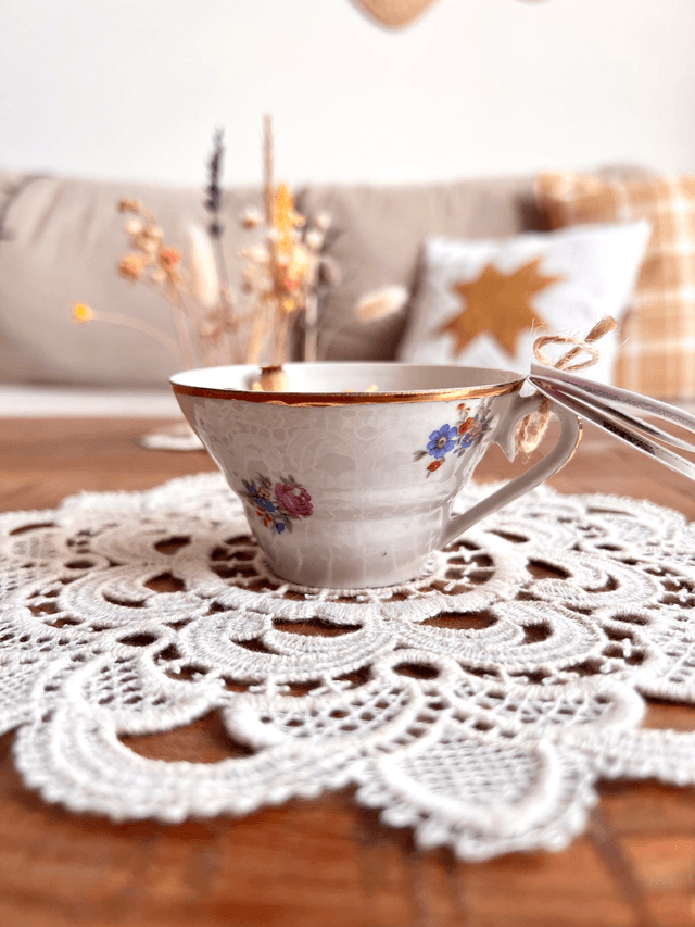 Bougie Feu de bois - tasse à thé "bouquets"