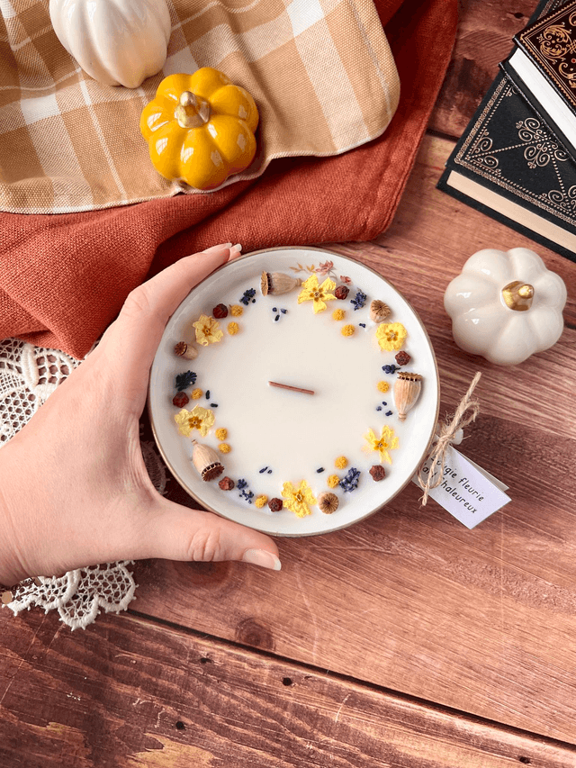 🍁 Bougie Plaid chaleureux - énorme tasse à thé "fleurs à l'intérieur"
