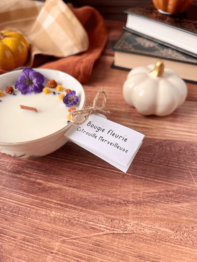 🍁 Bougie Citrouille merveilleuse - tasse à thé "chrysanthème"