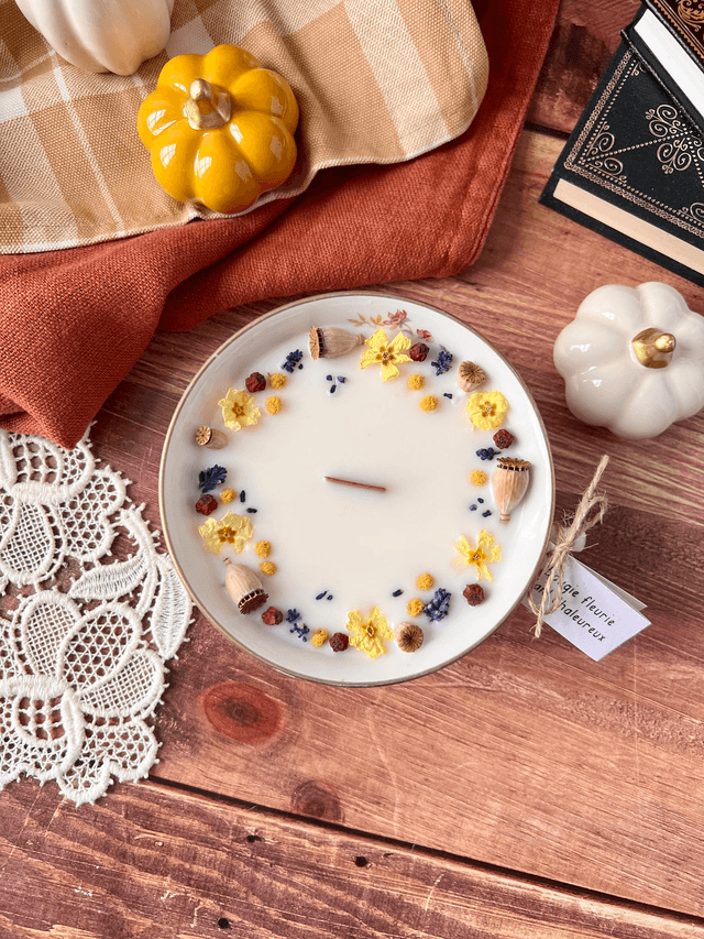 🍁 Bougie Plaid chaleureux - énorme tasse à thé "fleurs à l'intérieur"