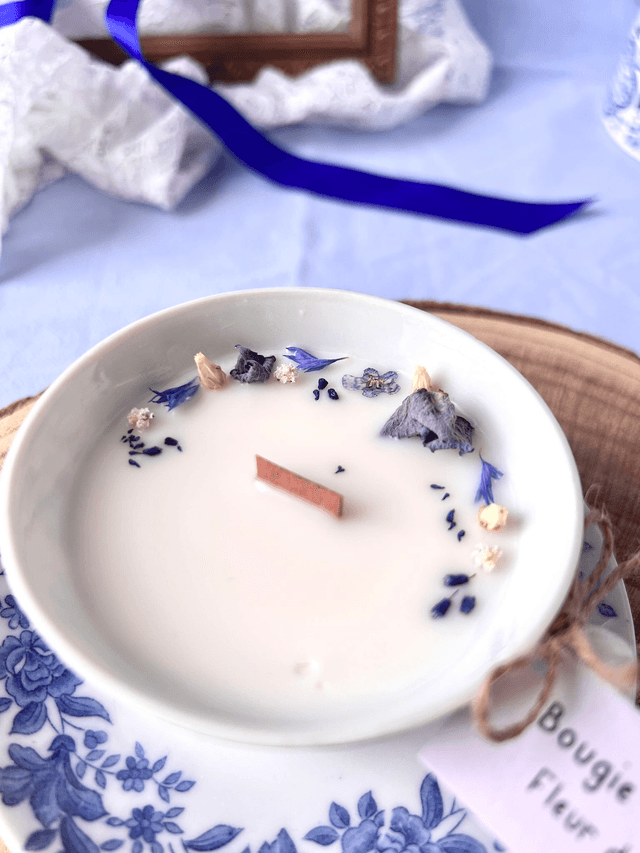 💙 Bougie Fleur de Lin - tasse à café "frise fleurie" en porcelaine avec sous tasse