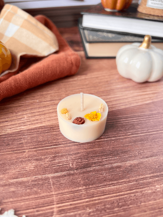 🍁 Mini bougie fleurie - parfum Café - à l'unité