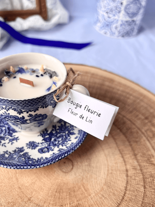 💙 Bougie Fleur de Lin - tasse à café "dentelle" en porcelaine avec sous tasse