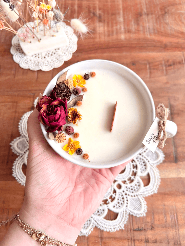 ✨ Bougie Sucre d'orge - grande tasse à thé "blanche"
