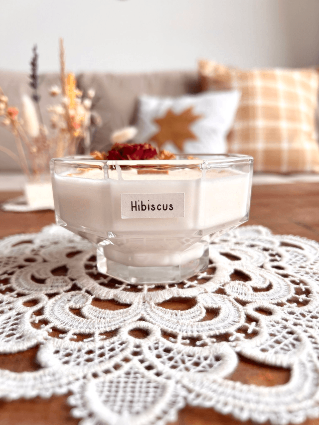✨ Bougie Hibiscus - verre "octogonal"