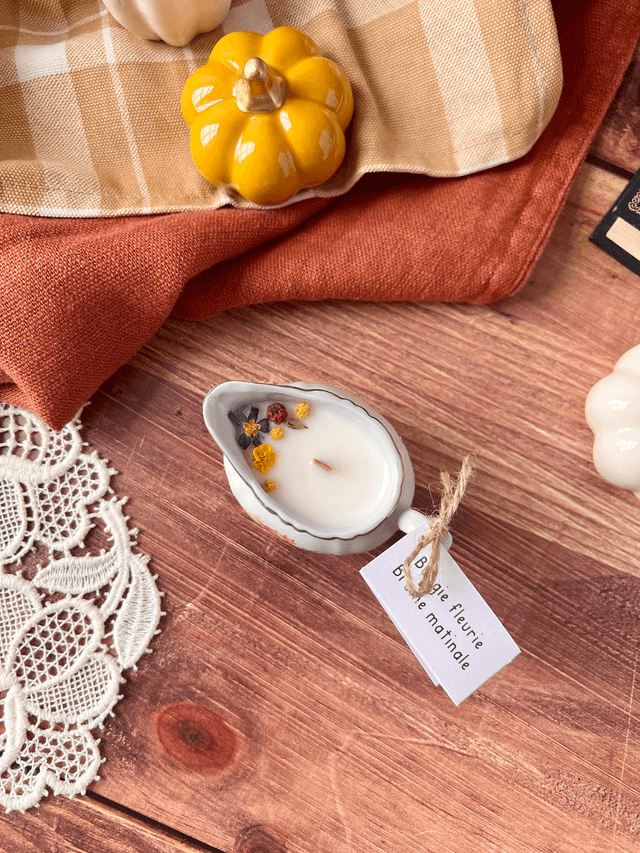🍁 Bougie Brume matinale - mini pot à lait "feuilles d'automne"
