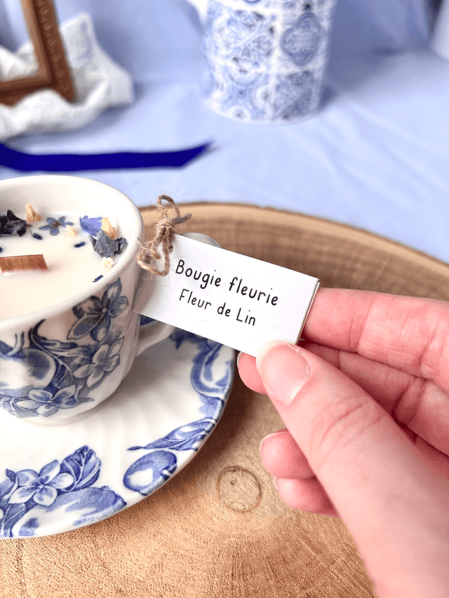 💙 Bougie Fleur de Lin - tasse à café "fruits" en porcelaine avec sous tasse