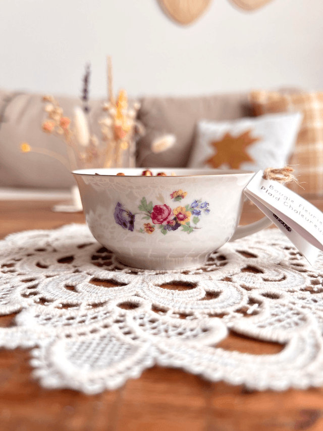 Bougie Plaid chaleureux - tasse à thé "bouquet coloré"