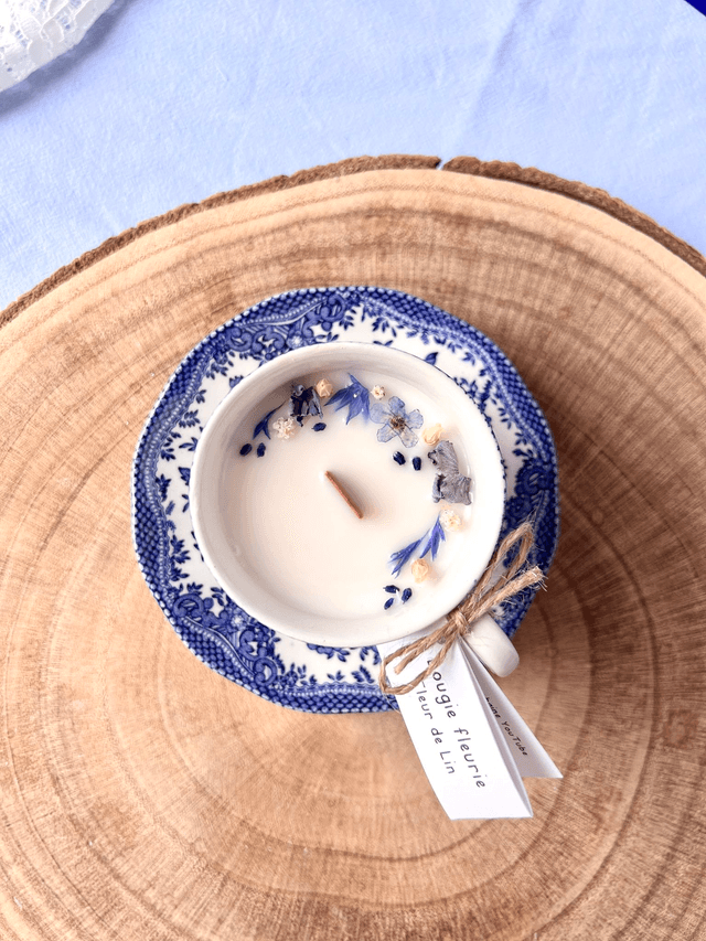 💙 Bougie Fleur de Lin - tasse à café "dentelle" en porcelaine avec sous tasse