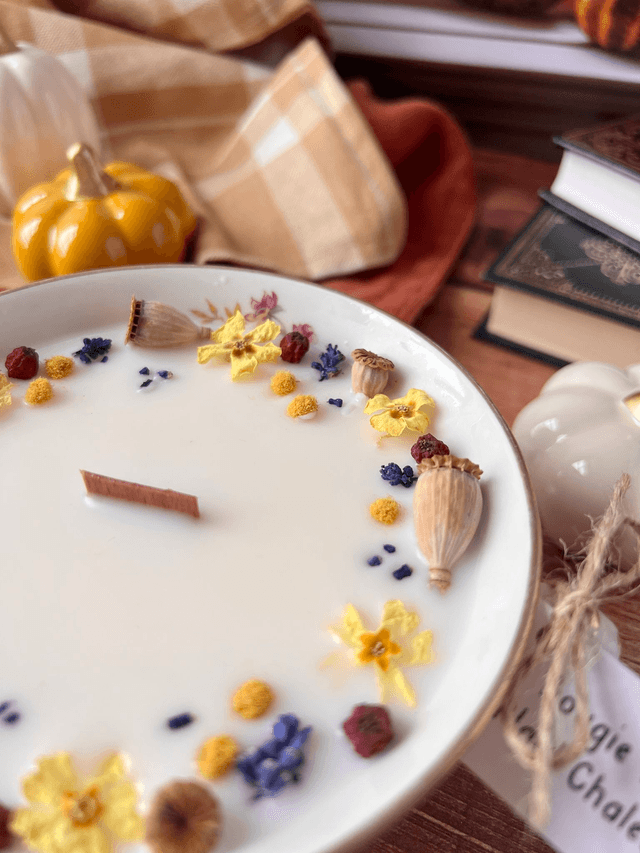 🍁 Bougie Plaid chaleureux - énorme tasse à thé "fleurs à l'intérieur"