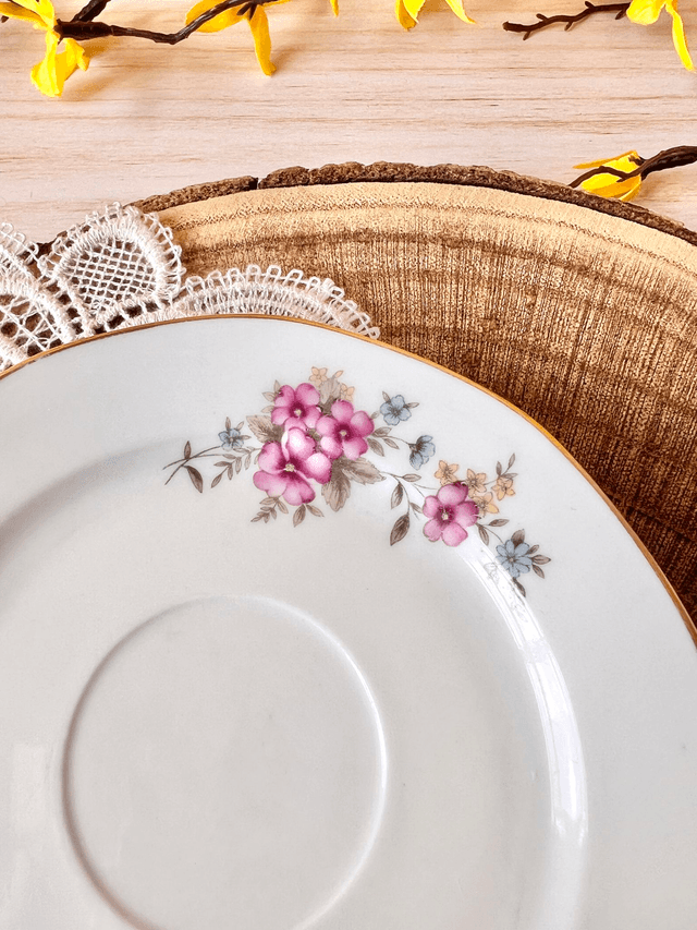 🌼 Sous tasse - en porcelaine "trio de fleurs"