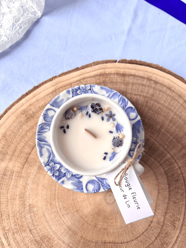 💙 Bougie Fleur de Lin - tasse à café "fruits" en porcelaine avec sous tasse