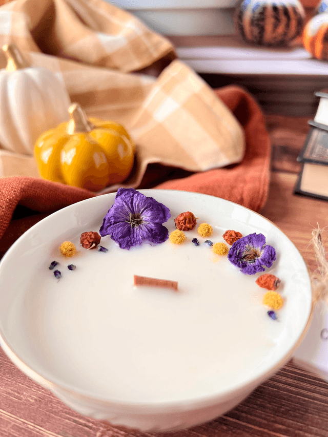 🍁 Bougie Citrouille merveilleuse - tasse à thé "chrysanthème"
