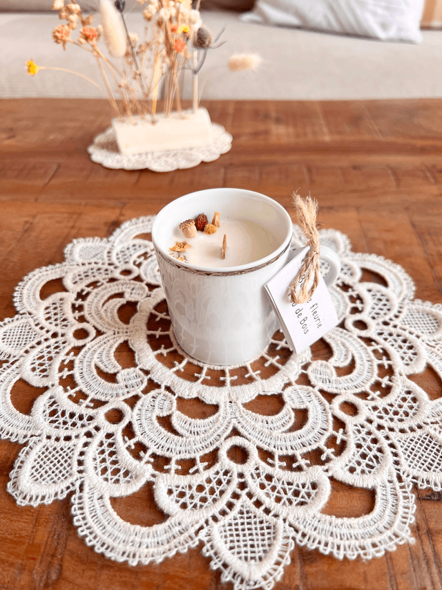 Bougie Feu de bois - tasse à café &quot;liseré argent&quot;