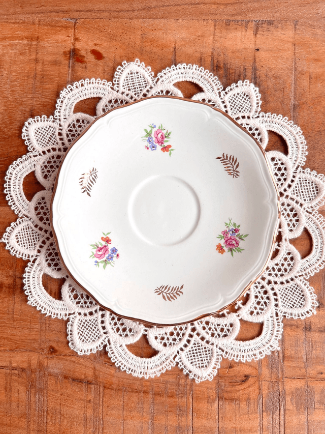 ✨ Sous tasse - en porcelaine &quot;trio bouquets et feuilles d&#039;or&quot;