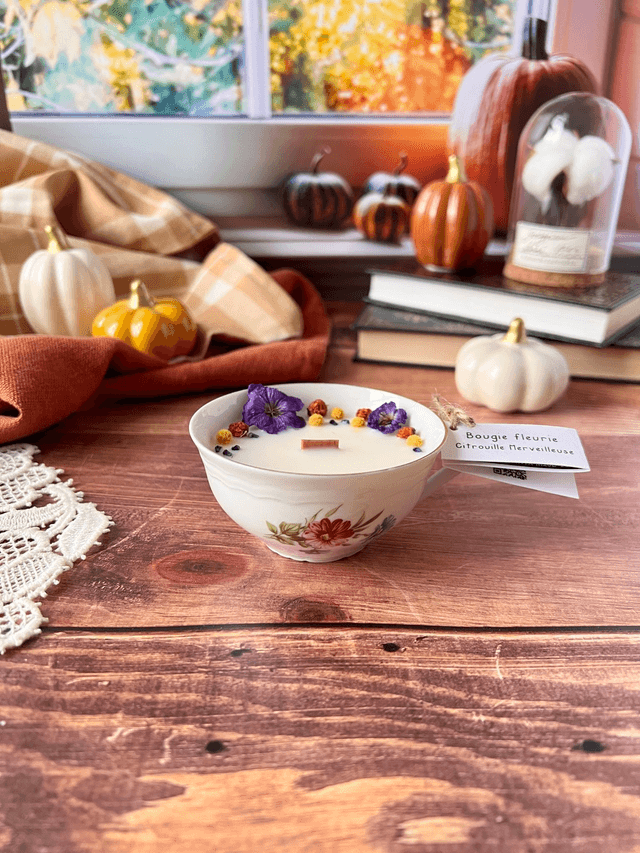 🍁 Bougie Citrouille merveilleuse - tasse à thé &quot;chrysanthème&quot;